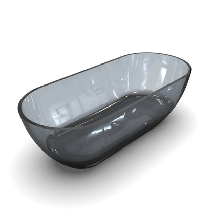 68.9” Translucent Grey Blue Oval Freestanding Soaking Bathtub for Bathroom