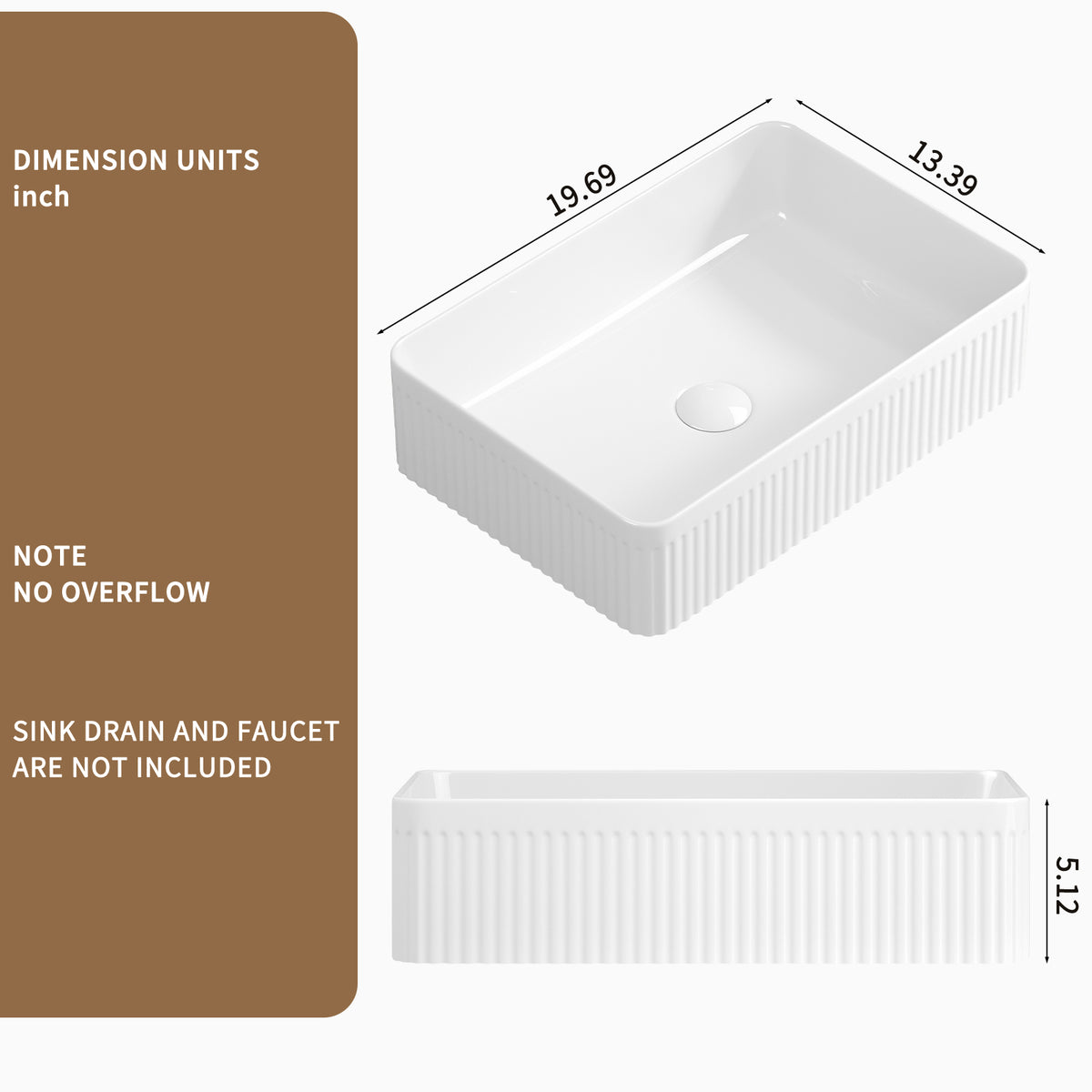 19" Ceramic Modern Bathroom Vanity Sink Rectangle