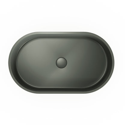 23.6'' Concrete Vessel Oval Modern Dark Green Bathroom Sink