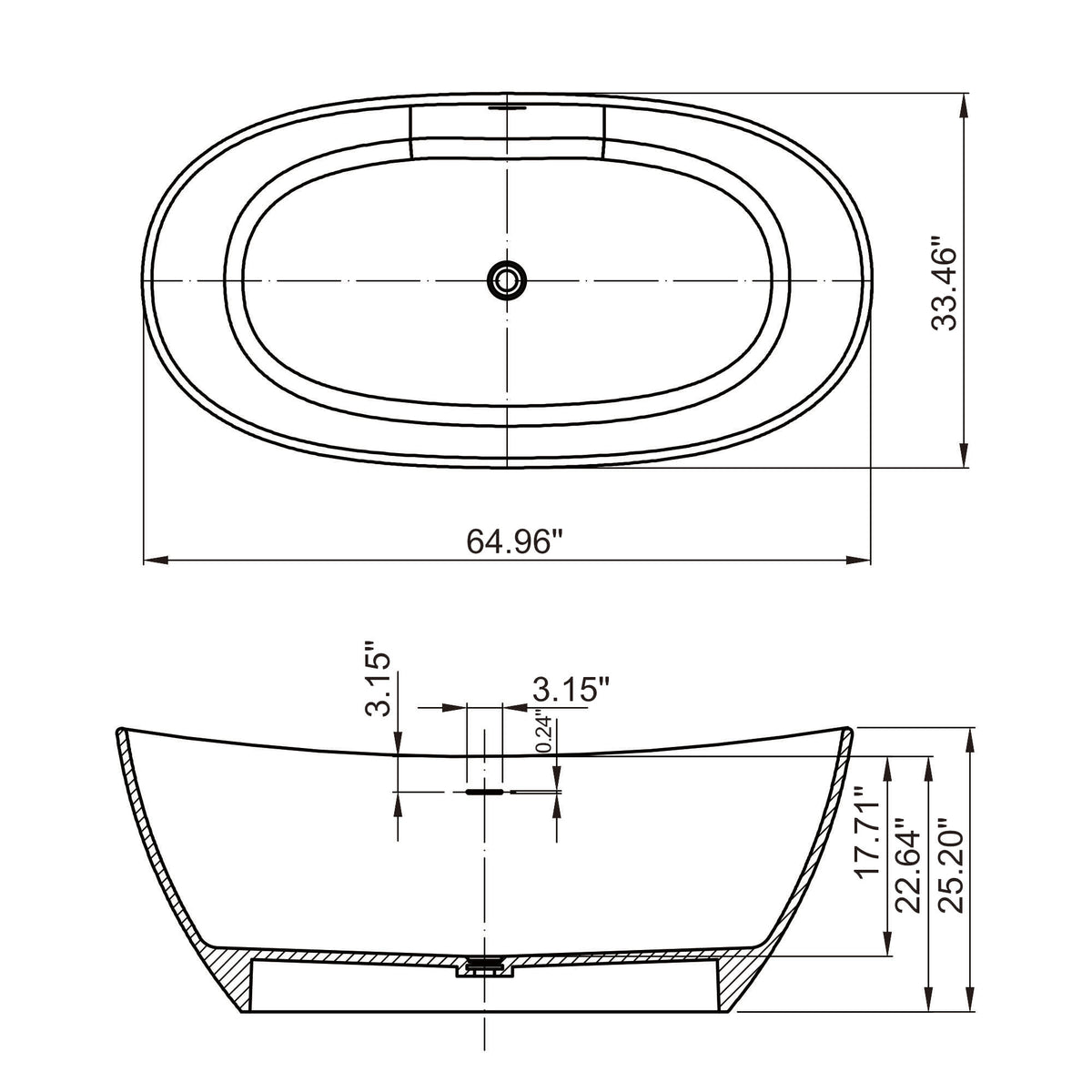 Luxury Contemporary Solid Surface Stone Resin Freestanding Bathtub in Matte White