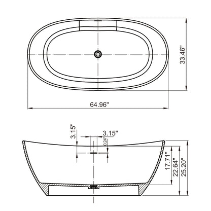 Luxury Contemporary Solid Surface Stone Resin Freestanding Bathtub in Matte White