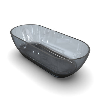 68.9” Translucent Grey Blue Oval Freestanding Soaking Bathtub for Bathroom