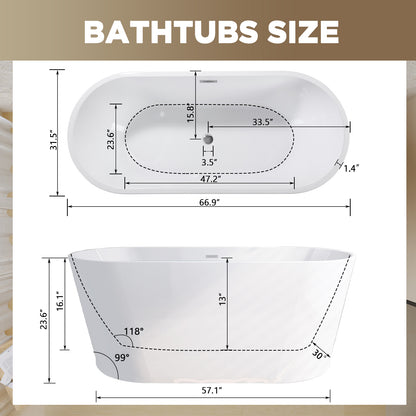 59"-67" Acrylic Freestanding Tub