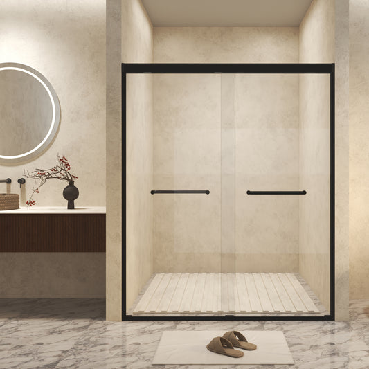 Modern bathroom with a glass shower enclosure, sink, and decorative elements.