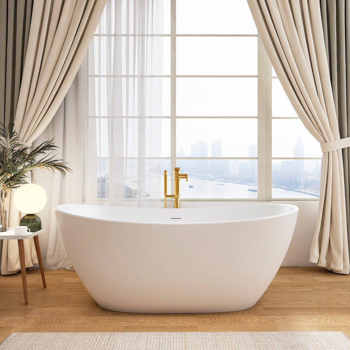 Luxury Contemporary Solid Surface Stone Resin Freestanding Bathtub in Matte White