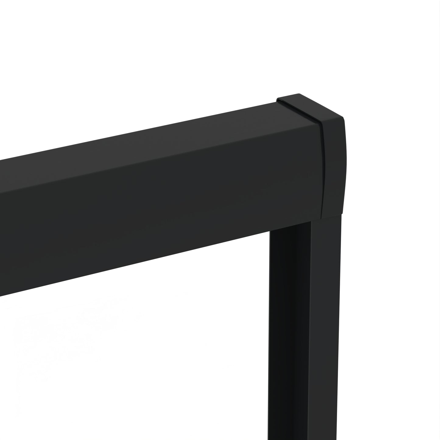 Black metal frame corner on a white background