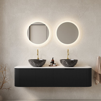 60" Bathroom Vanity with 2 Drawers and Black Bowl Ceramic Basins