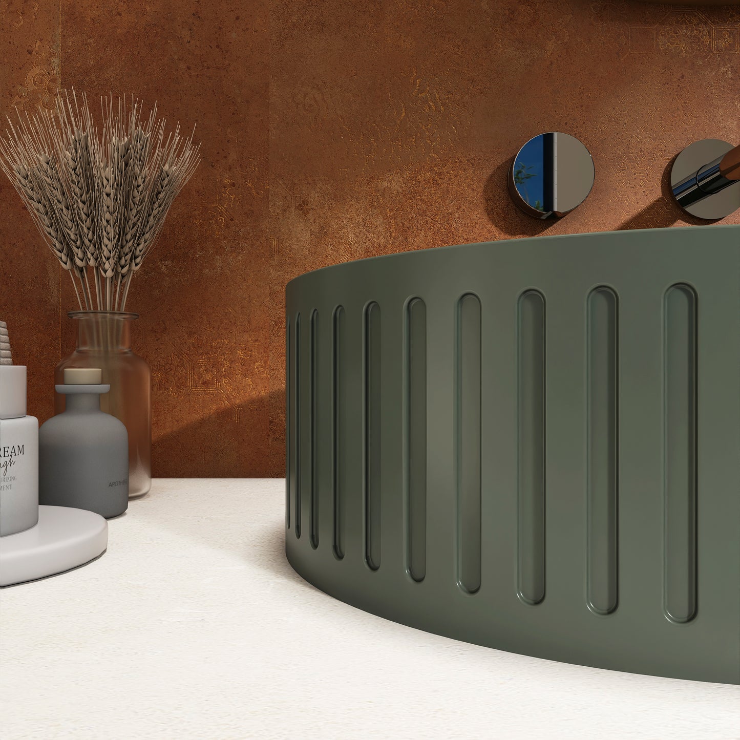 23.6'' Concrete Vessel Oval Modern Dark Green Bathroom Sink