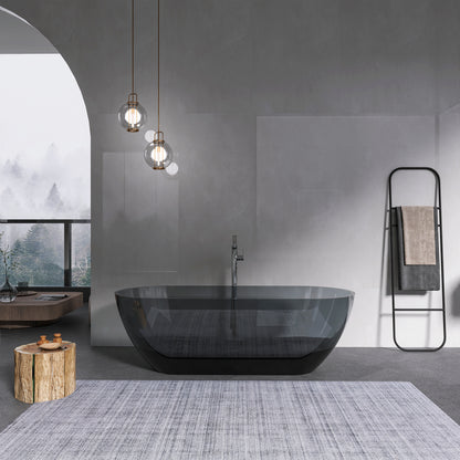 68.9” Translucent Grey Blue Oval Freestanding Soaking Bathtub for Bathroom