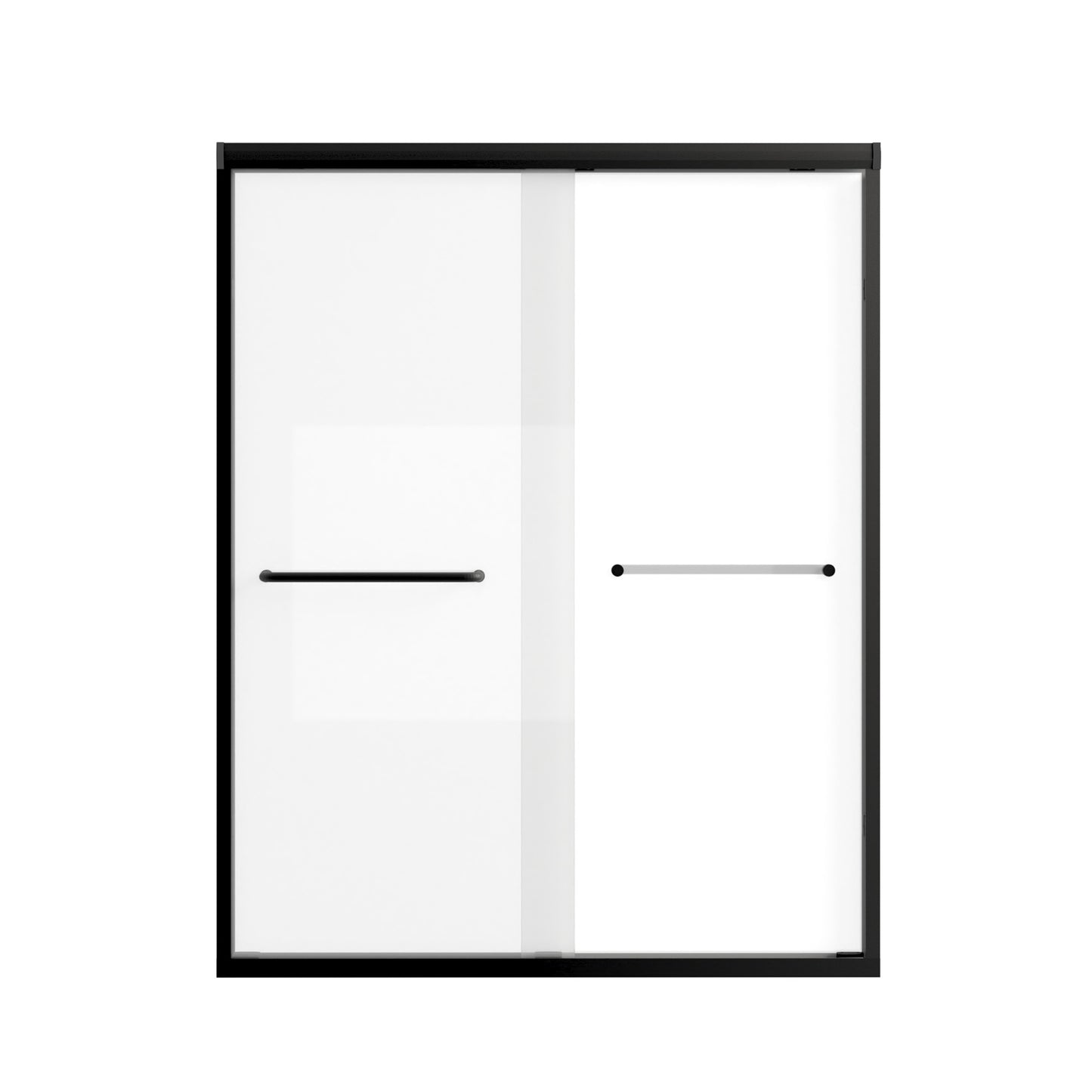 Black-framed sliding door with two horizontal lines on a white background