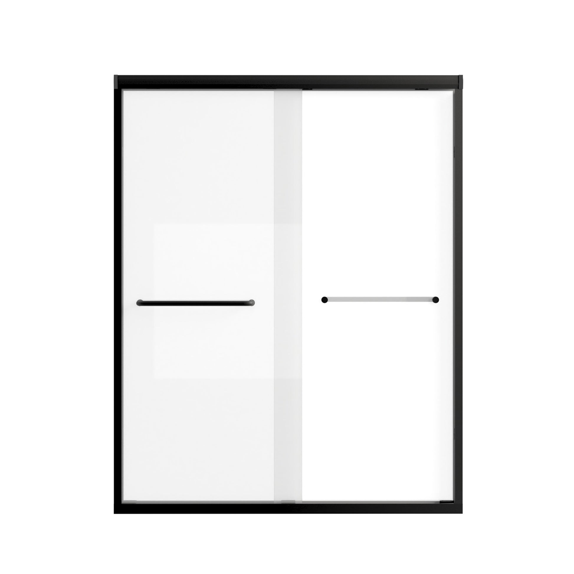 Black-framed sliding door with two horizontal lines on a white background