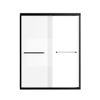 Black-framed sliding door with two horizontal lines on a white background