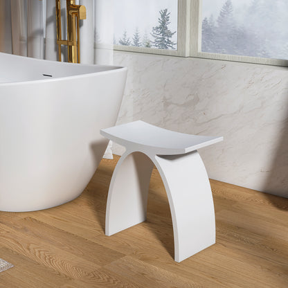 14 inch solid surface arched shower stool in matte white