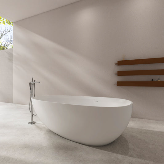 71" x 35" Solid Surface Oval Soaking Bathtub, Matte White