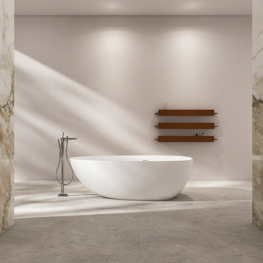 71" x 35" Solid Surface Oval Soaking Bathtub, Matte White — view 2