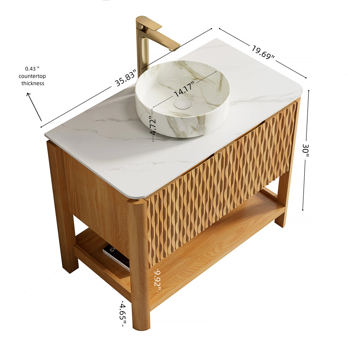 36" Bathroom Vanity & Sink  Freestanding Plywood Bathroom Storage Cabinet with 2 Bamboo Texture Doors & Open Shelf
