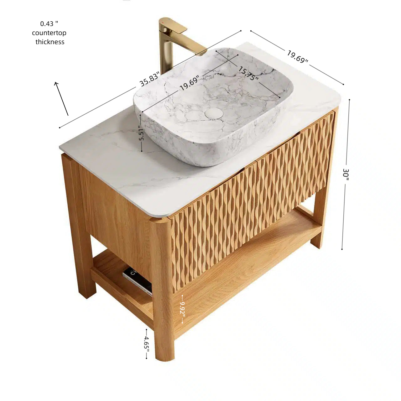 36" Bathroom Vanity & Sink  Freestanding Plywood Bathroom Storage Cabinet with 2 Bamboo Texture Doors & Open Shelf