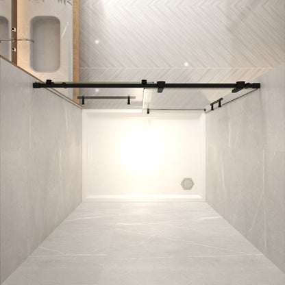 76" H Frameless Sliding Shower Door with 5/16" Clear Tempered Glass